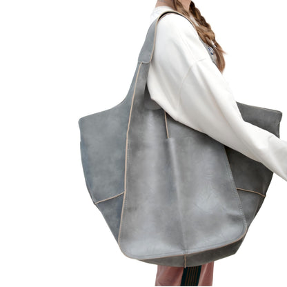 Retro PU Soft Pitot Bag - Large Capacity Single Shoulder Portable Simple Tote