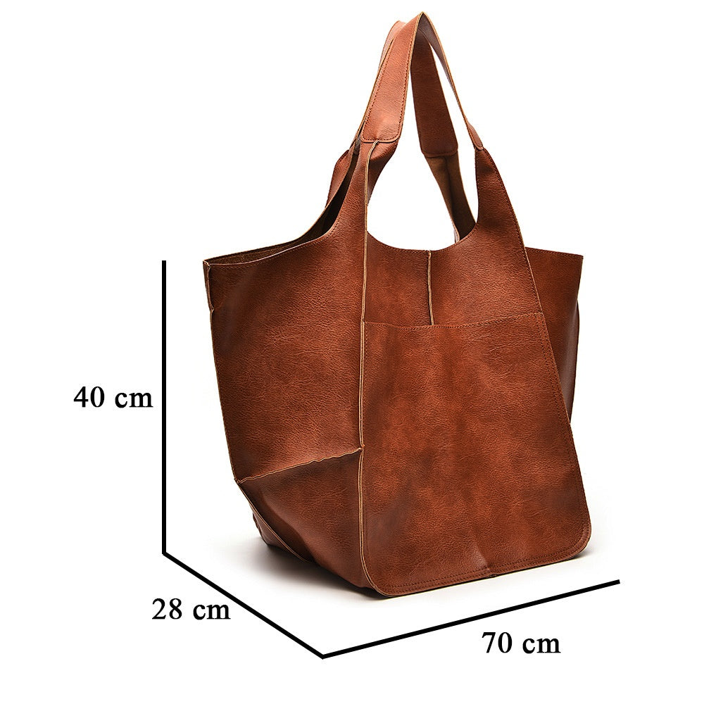 Retro PU Soft Pitot Bag - Large Capacity Single Shoulder Portable Simple Tote