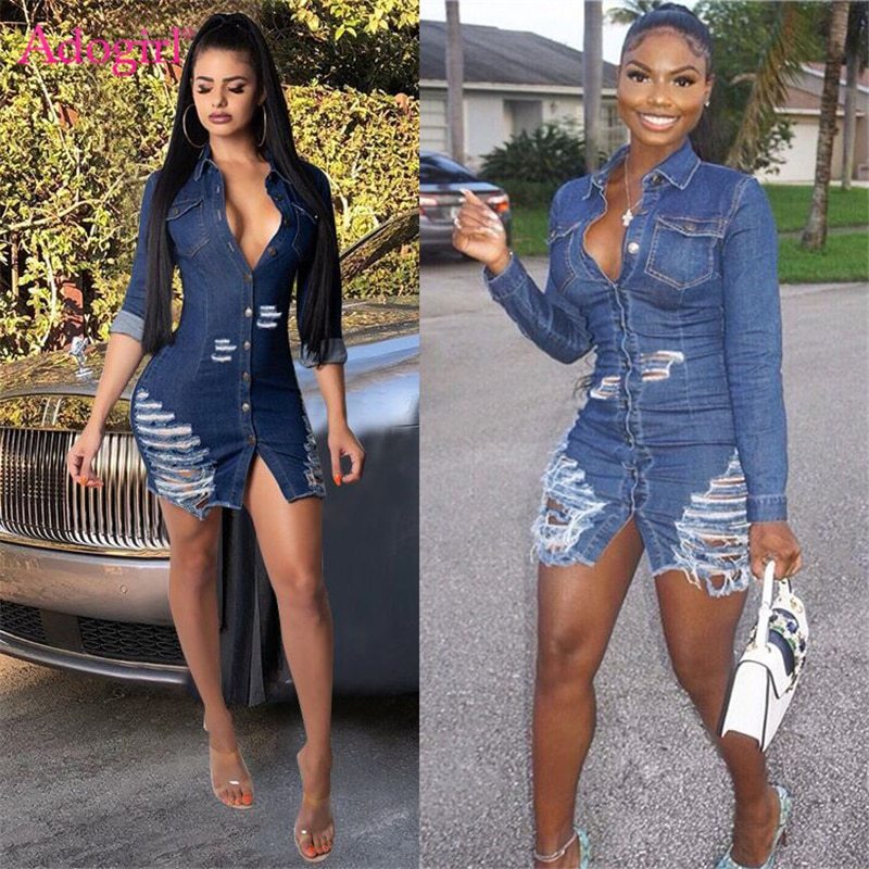 Shredded Denim  Casual Dress