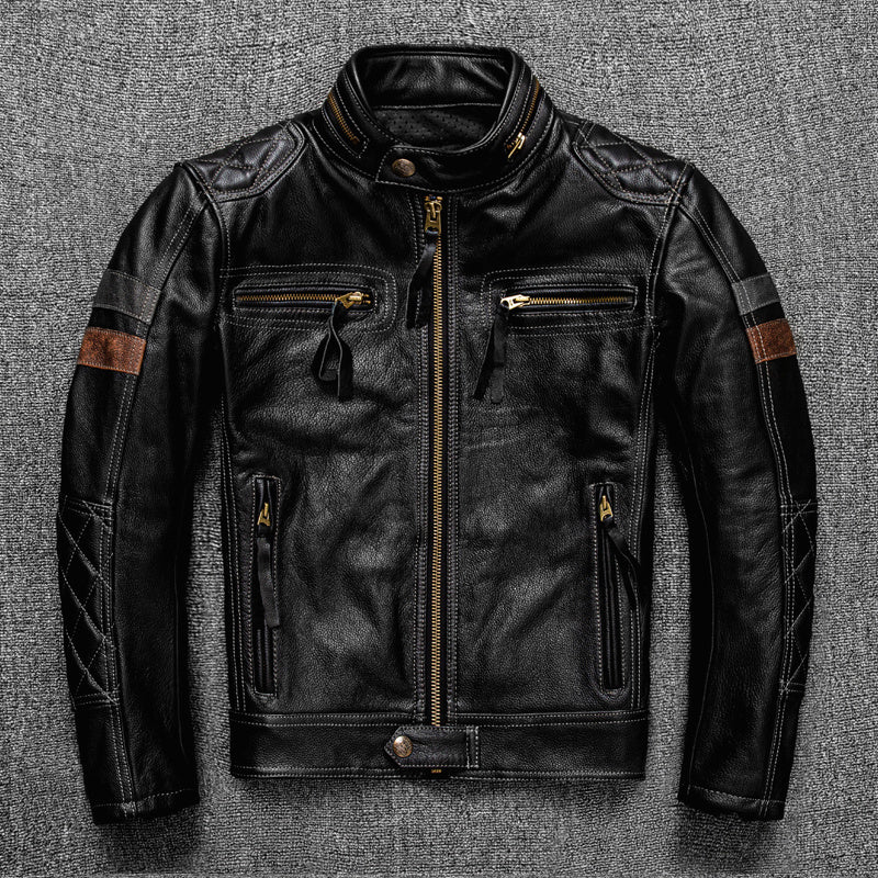 First Layer Cowhide Leather Coat Men&
