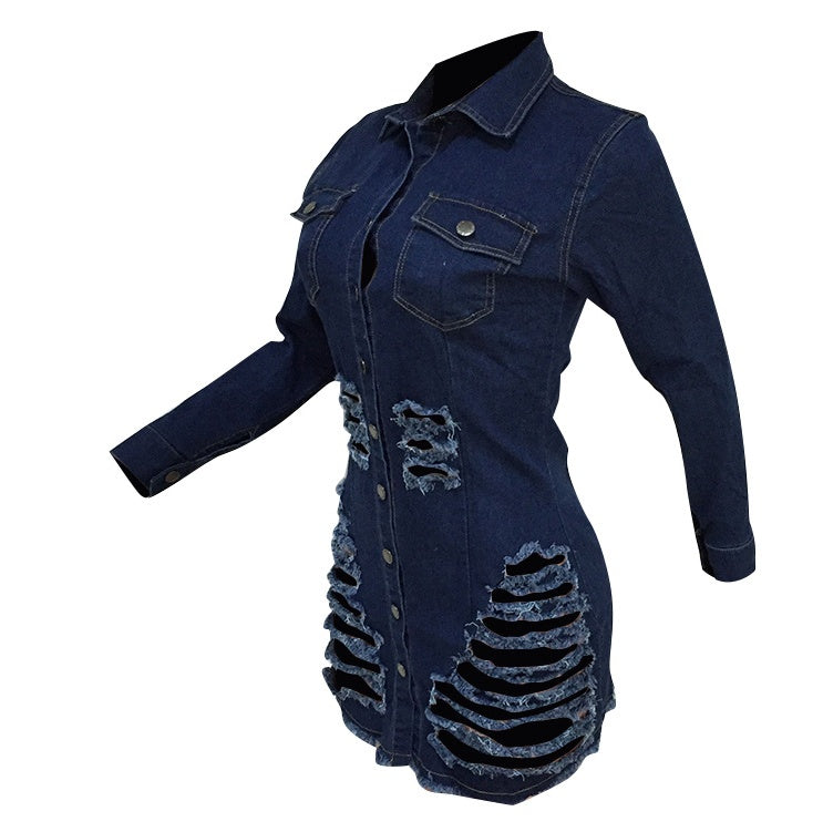 Shredded Denim  Casual Dress