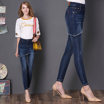 Fake Two-Piece Denim Skirt Pants
