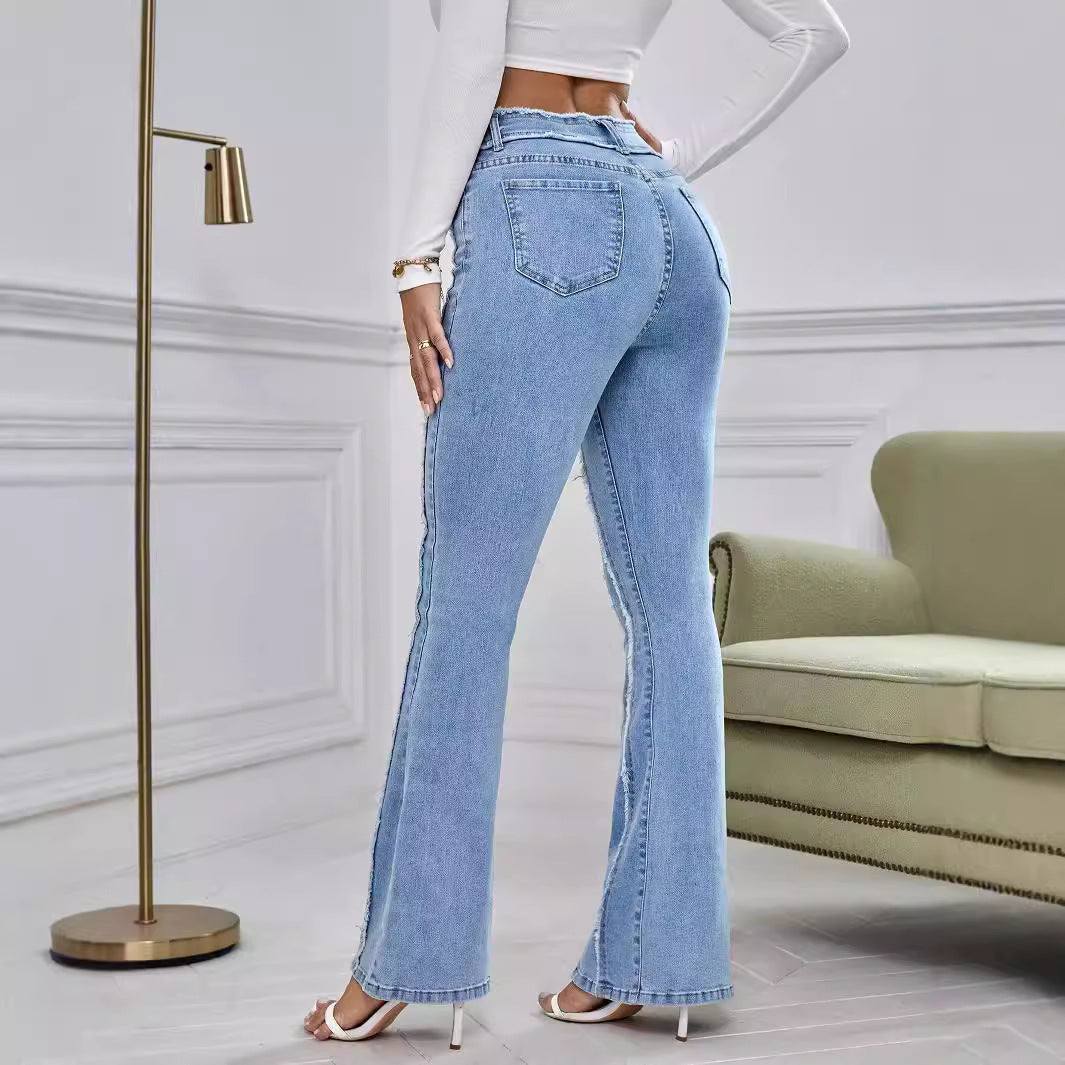 Slightly Flared Wadding Edge Jeans For Women