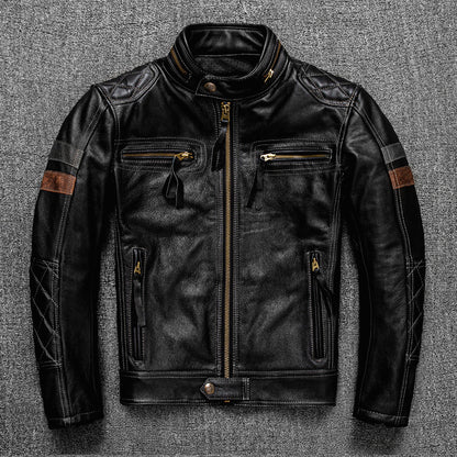 First Layer Cowhide Leather Coat Men&