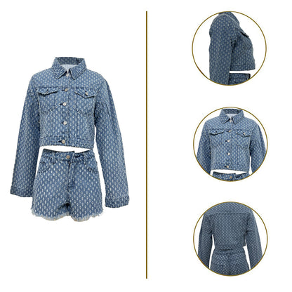 Leisure Ripped Denim Shorts Suit
