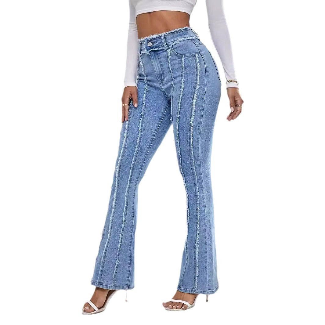 Slightly Flared Wadding Edge Jeans For Women