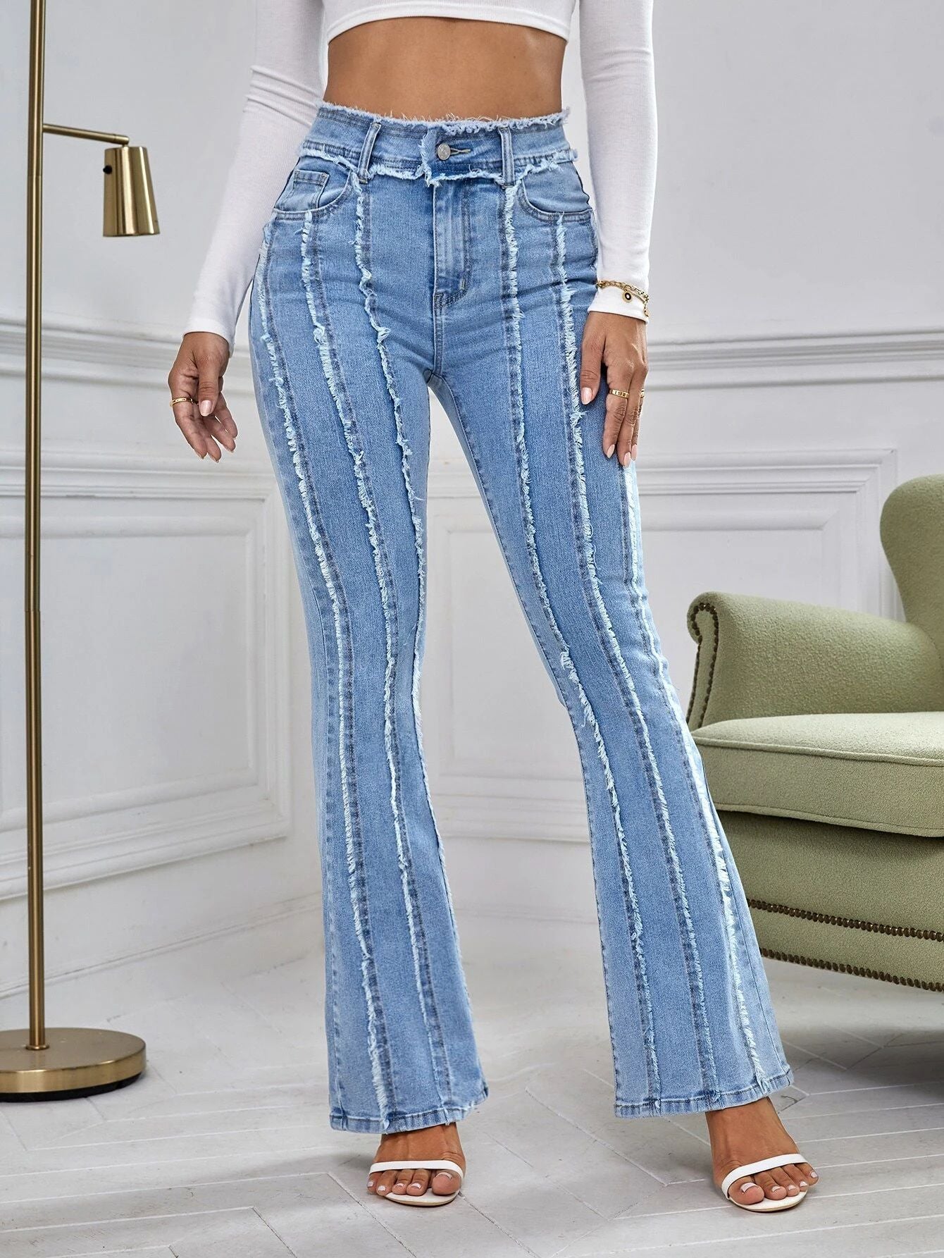 Slightly Flared Wadding Edge Jeans For Women