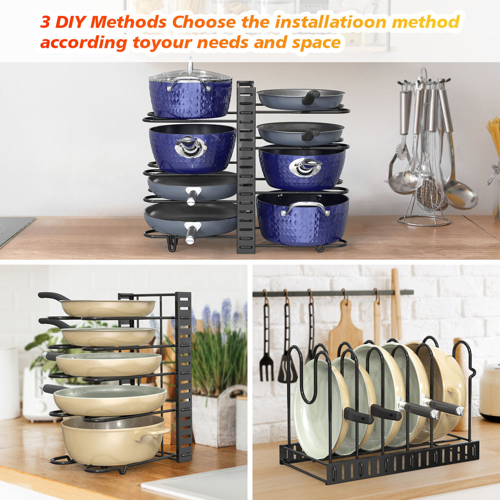 Pan Organizer Pot Lid Holders & Pan Rack Multiple DIY Methods 8 Tier Pot Racks Adjustable Kitchen Organization