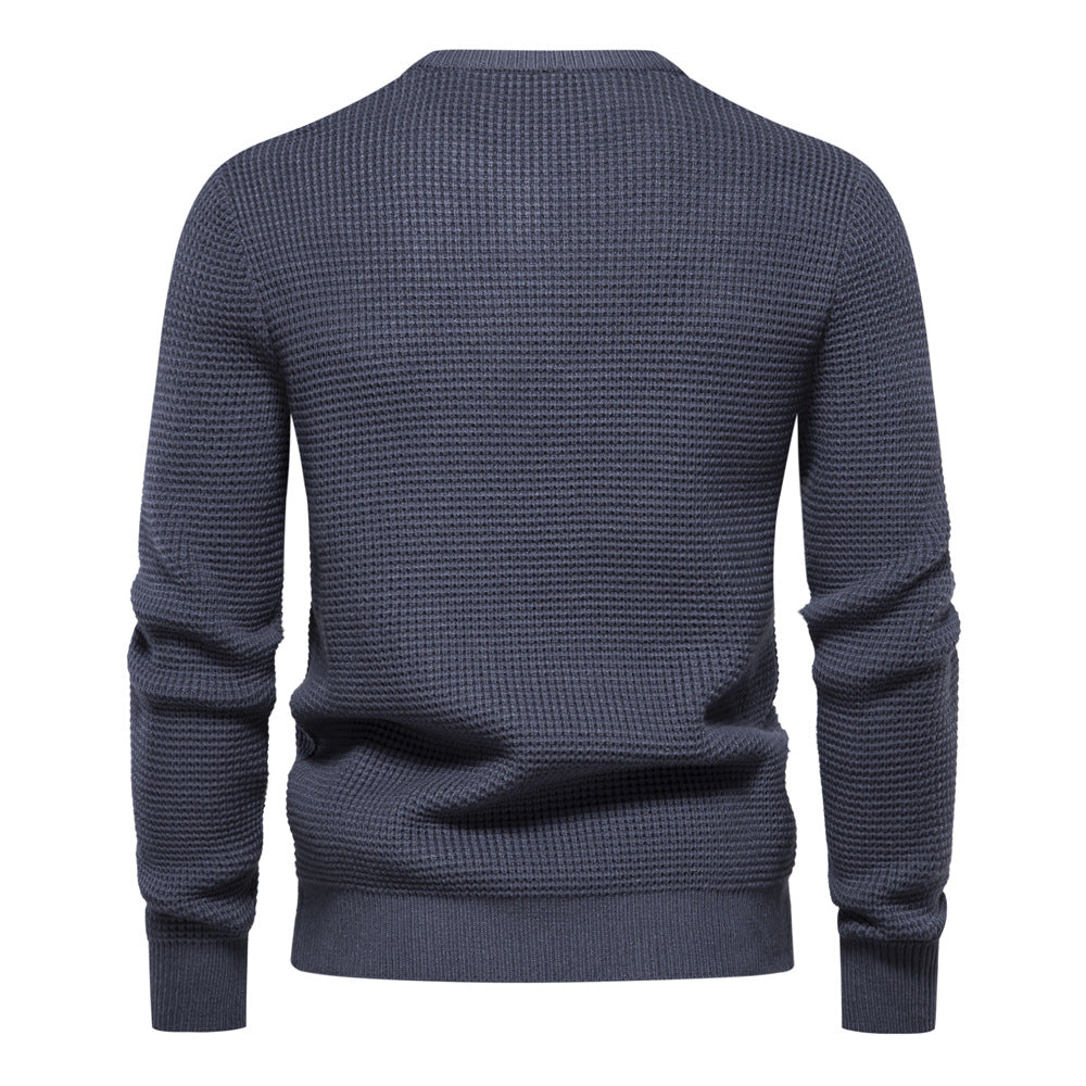 Men's Fashion Casual Waffle Solid Color Sweater