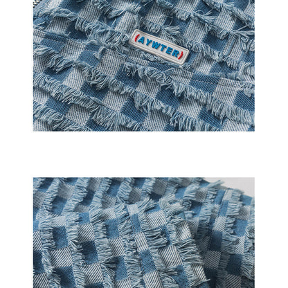 Spring Loose Lapel Plaid Embroidered Label Denim Coat