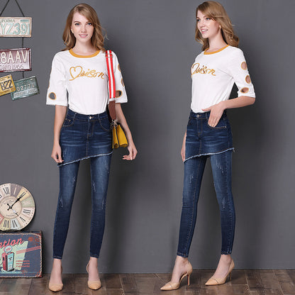 Fake Two-Piece Denim Skirt Pants