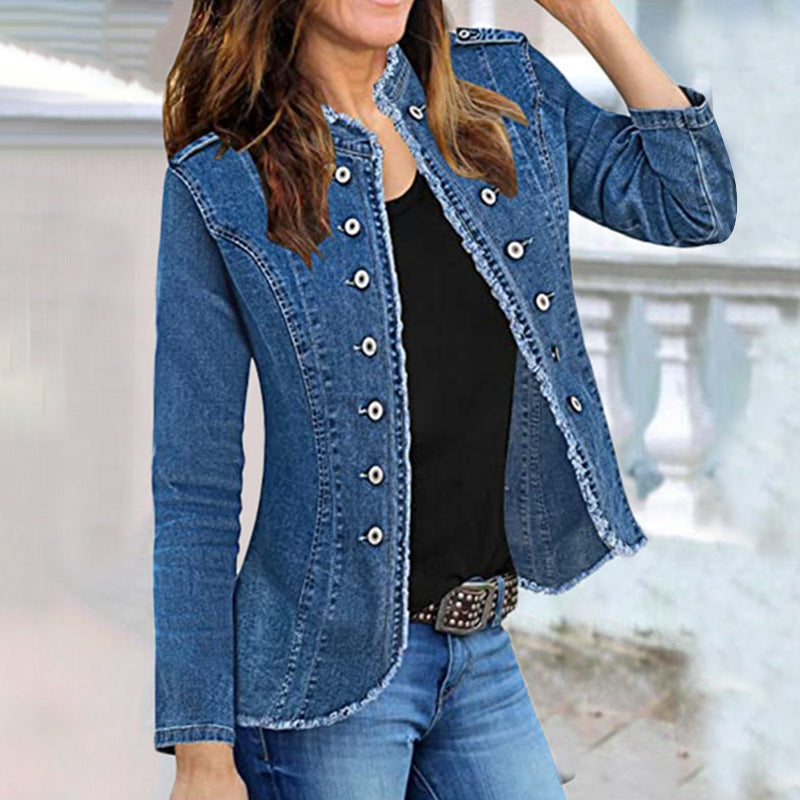 Single-breasted Solid Color Denim Coat