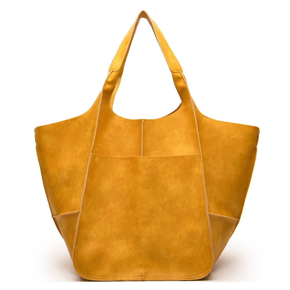 Retro PU Soft Pitot Bag - Large Capacity Single Shoulder Portable Simple Tote