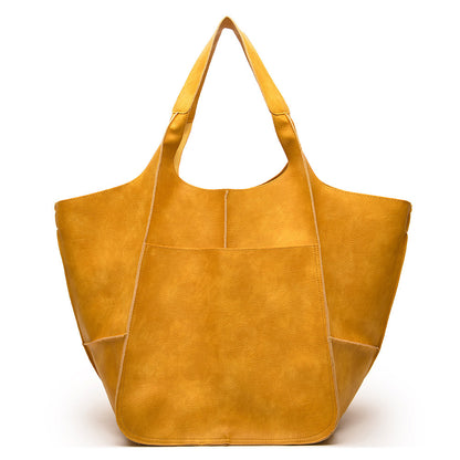 Retro PU Soft Pitot Bag - Large Capacity Single Shoulder Portable Simple Tote