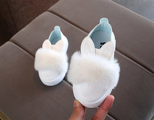 Cute baby fur shoes girls rabbit ears furry