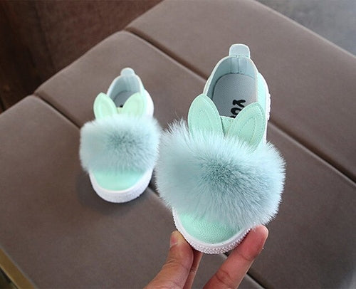 Cute baby fur shoes girls rabbit ears furry