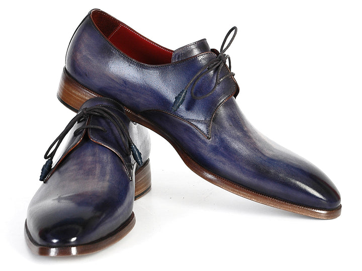 Paul Parkman Men's Blue & Navy Hand-Painted Derby Shoes (ID#PP2279)