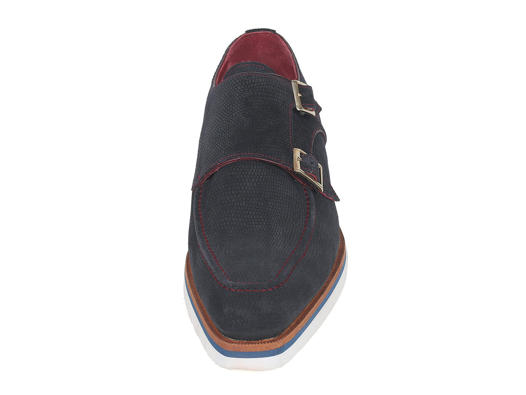 Paul Parkman Men's Smart Casual Monkstrap Shoes Navy Suede