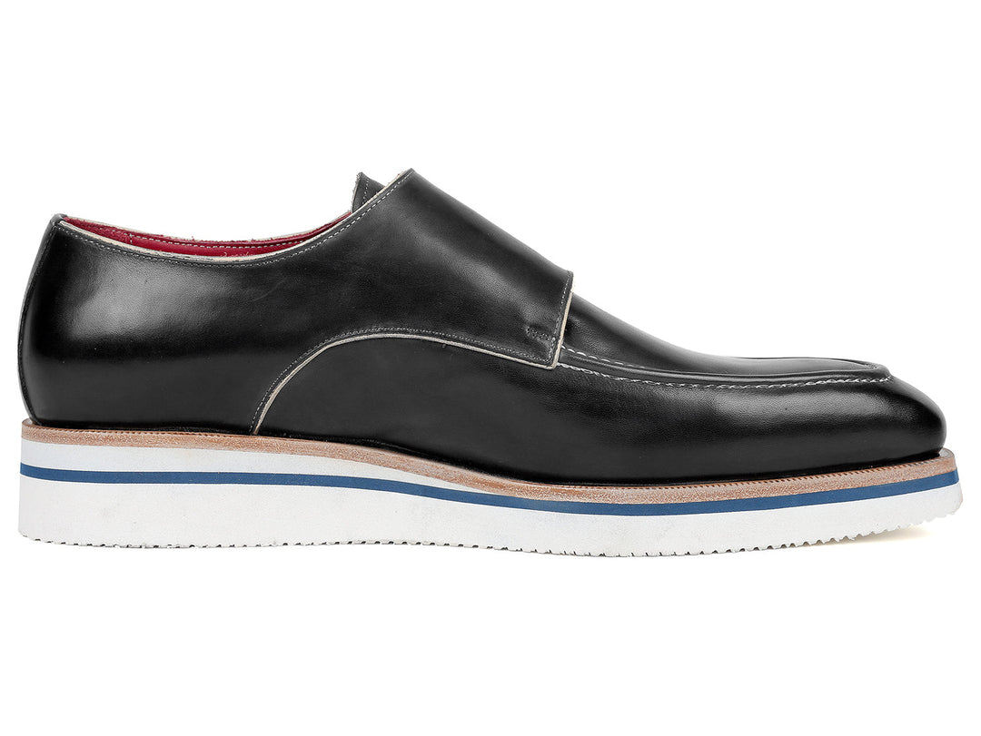 Paul Parkman Men's Smart Casual Monkstrap Shoes Black Leather