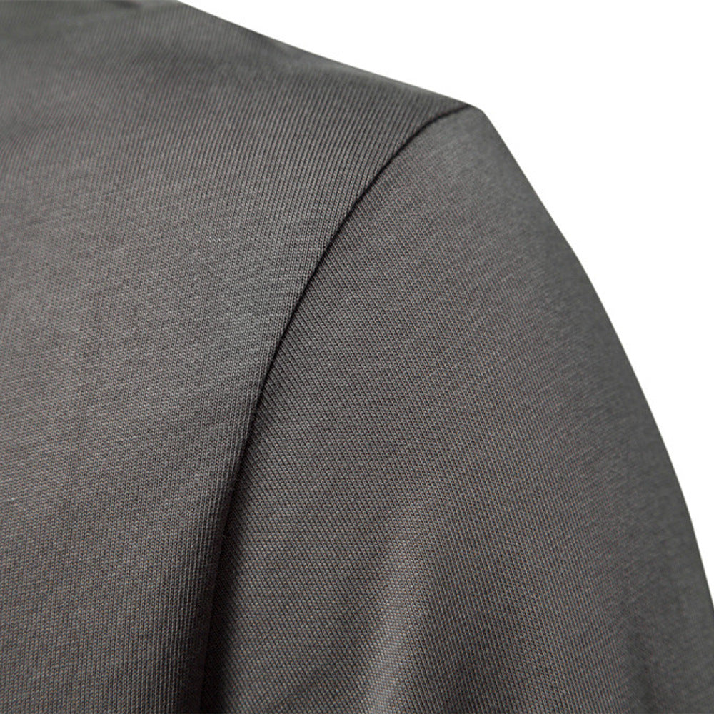 Men's Fashion Casual Solid Color Zipper And Lapel Cotton Top