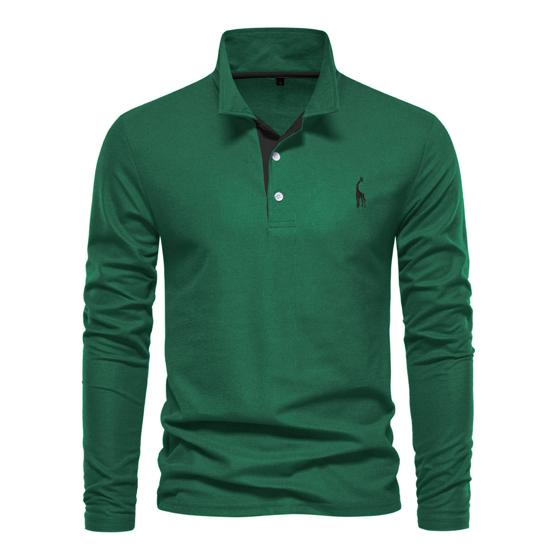 Men's Fashion Casual Polo Collar Deer Embroidered Long Sleeve