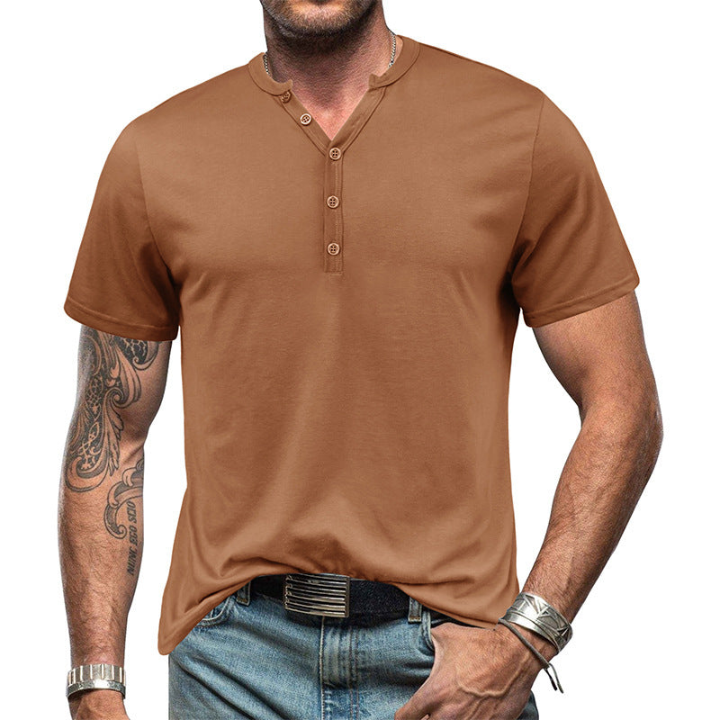 Men's Fashion Casual Solid Color Bottoming Button T-shirt
