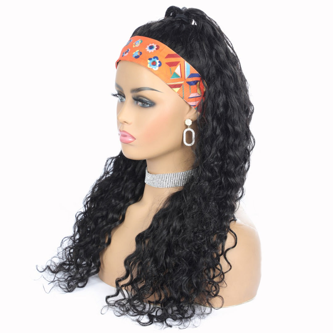 Headband Wig Water Wave Human Hair Scarf Wig