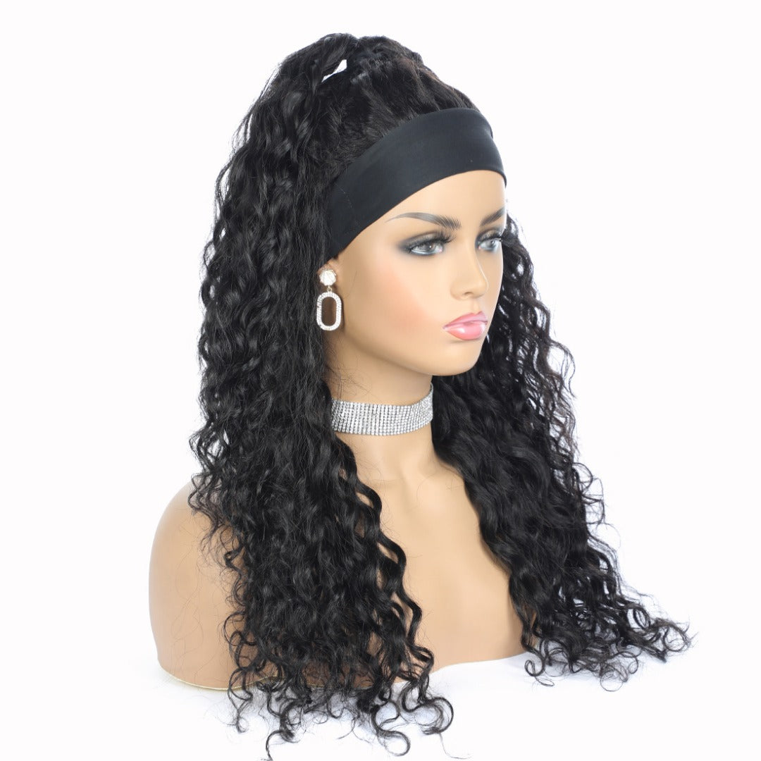 Headband Wig Water Wave Human Hair Scarf Wig