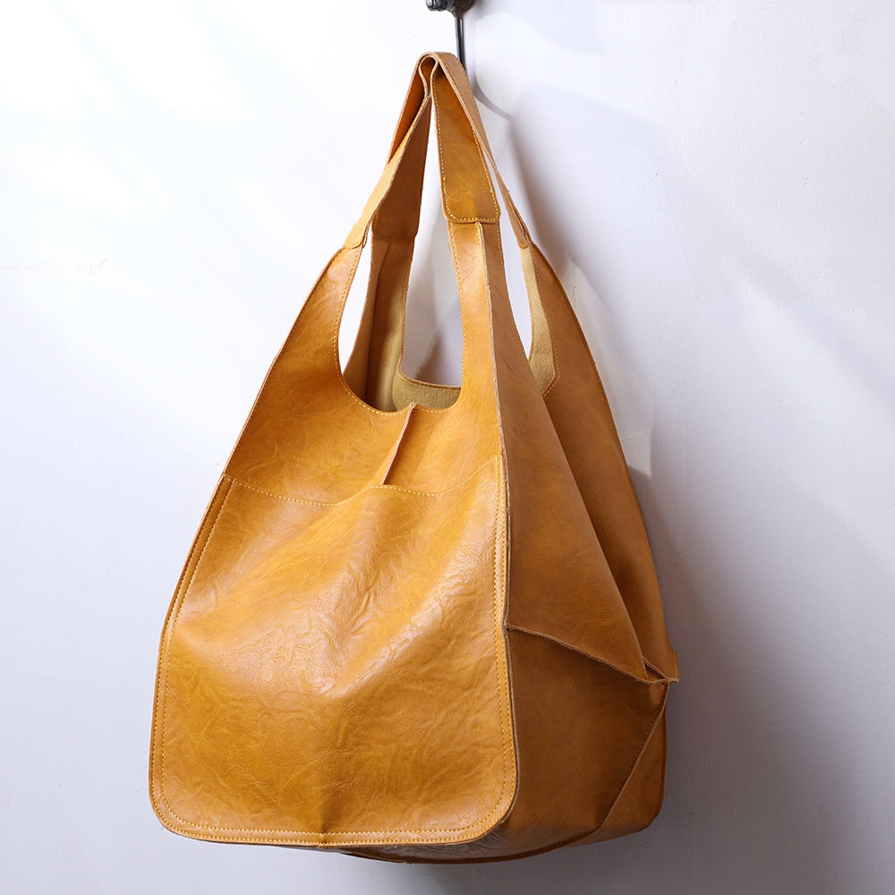 Retro PU Soft Pitot Bag - Large Capacity Single Shoulder Portable Simple Tote