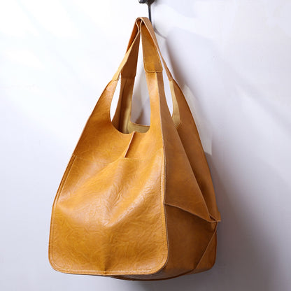Retro PU Soft Pitot Bag - Large Capacity Single Shoulder Portable Simple Tote