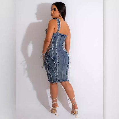Suspenders Elastic Denim Stitching Dress