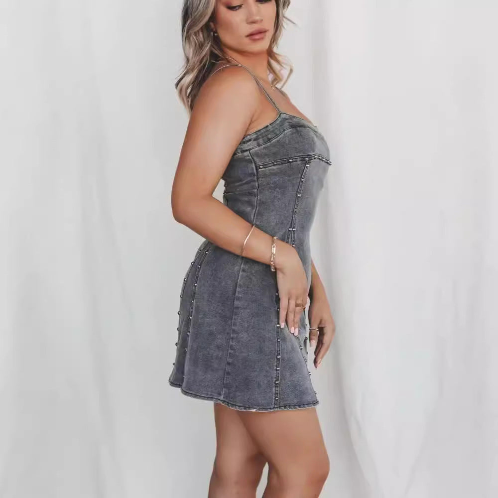 Stretch Denim Sexy Bandeau Slim-fit Dress Women&