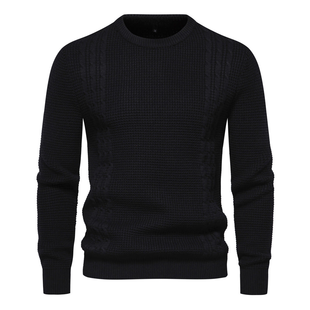 Men's Fashion Casual Waffle Solid Color Sweater