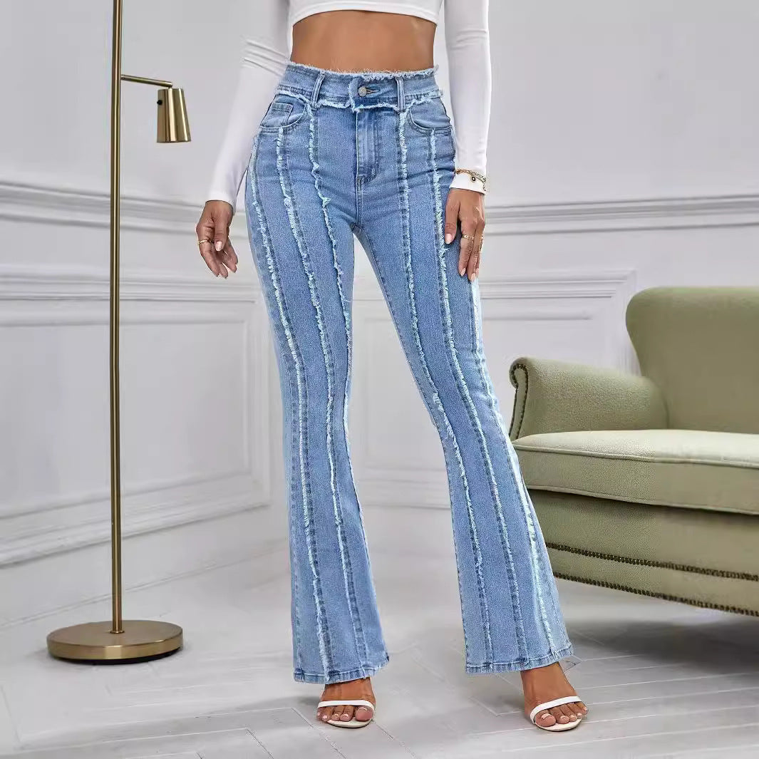 Slightly Flared Wadding Edge Jeans For Women