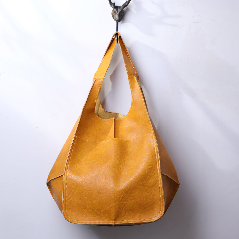 Retro PU Soft Pitot Bag - Large Capacity Single Shoulder Portable Simple Tote