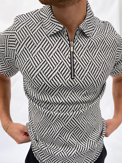 Polo Shirt Zipper Knit Jacquard Men&