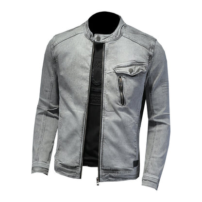 High Quality Stretch Zipper Denim Jacket Men