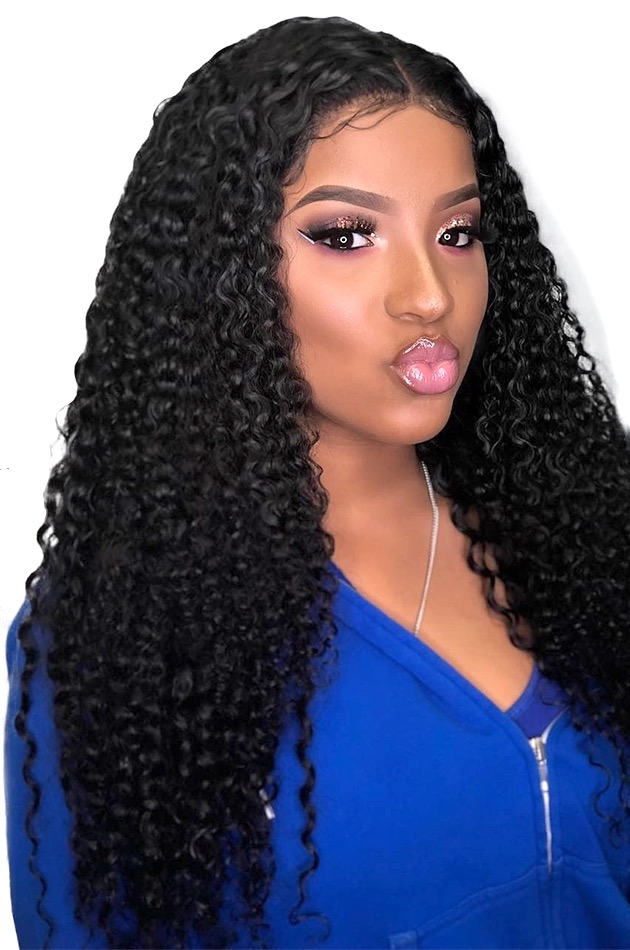 180 Density Full 4x4 Transparent Lace Front Kinky Curly Human Hair Wi