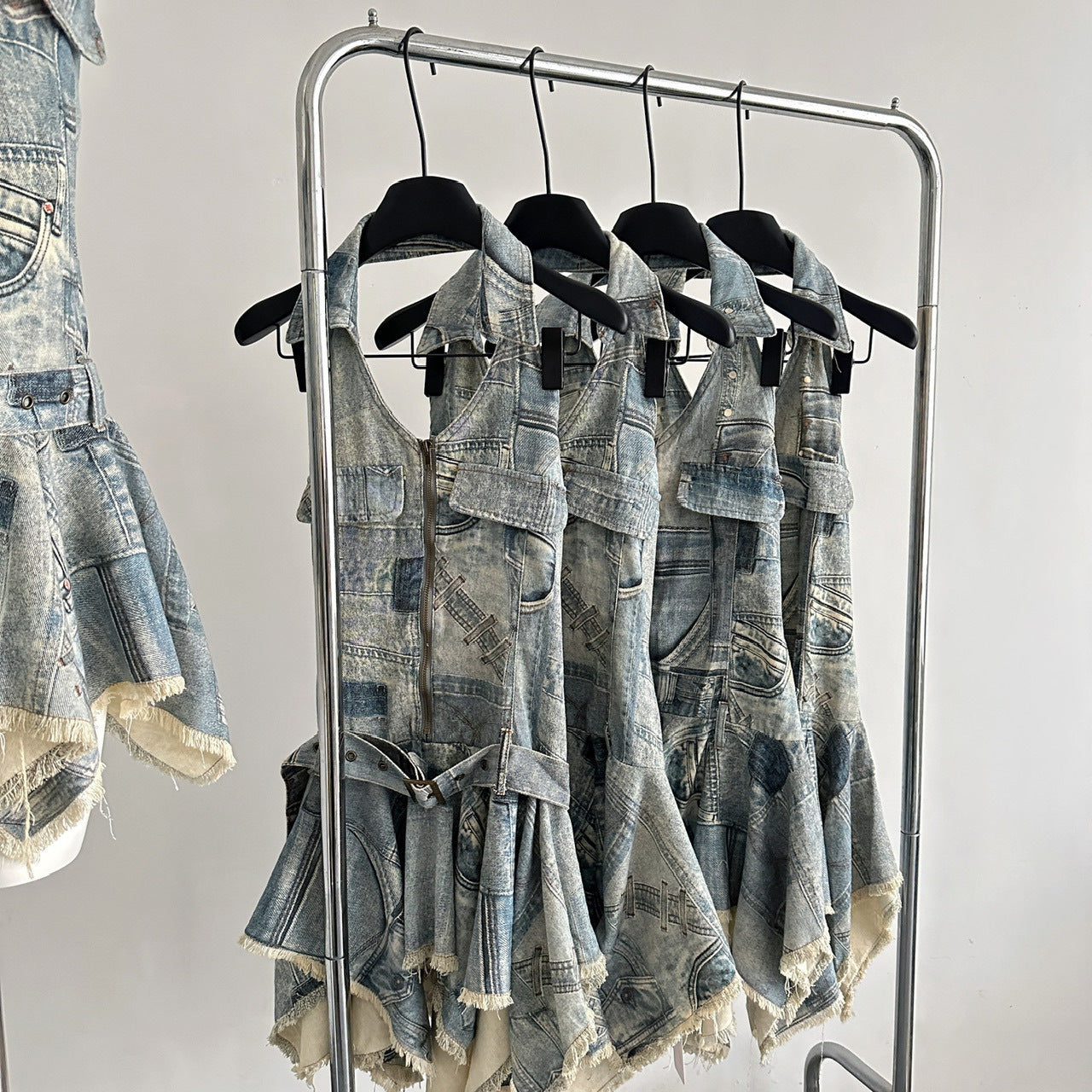 Waist-tight Halter Denim Dress Women&