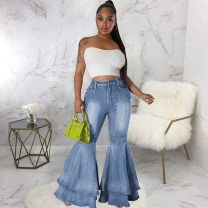 All-Match Wide Leg Denim Stretch Flared Pants