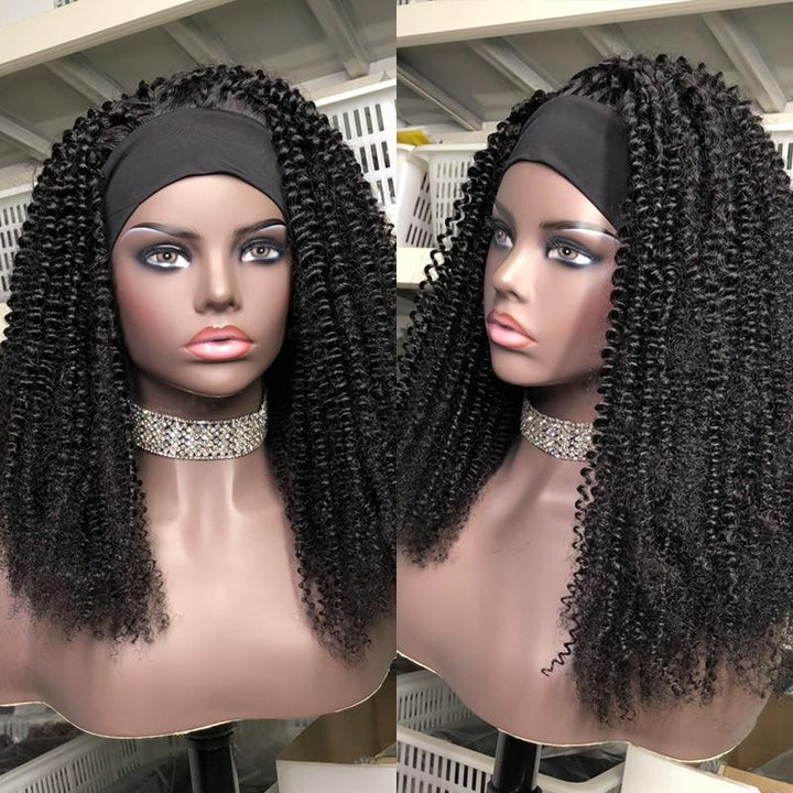 Headband Wig Afro Kinky Curly Human Hair Scarf Wig