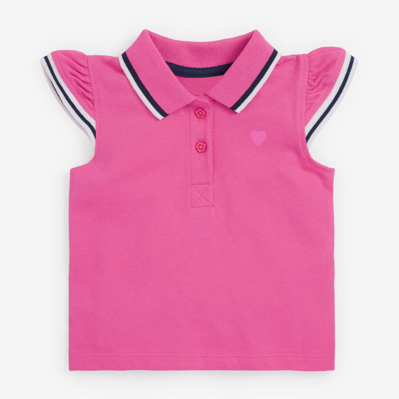 Baby Girl Heart Embroidered Pattern Polo-Neck Shirt And Layered Solid