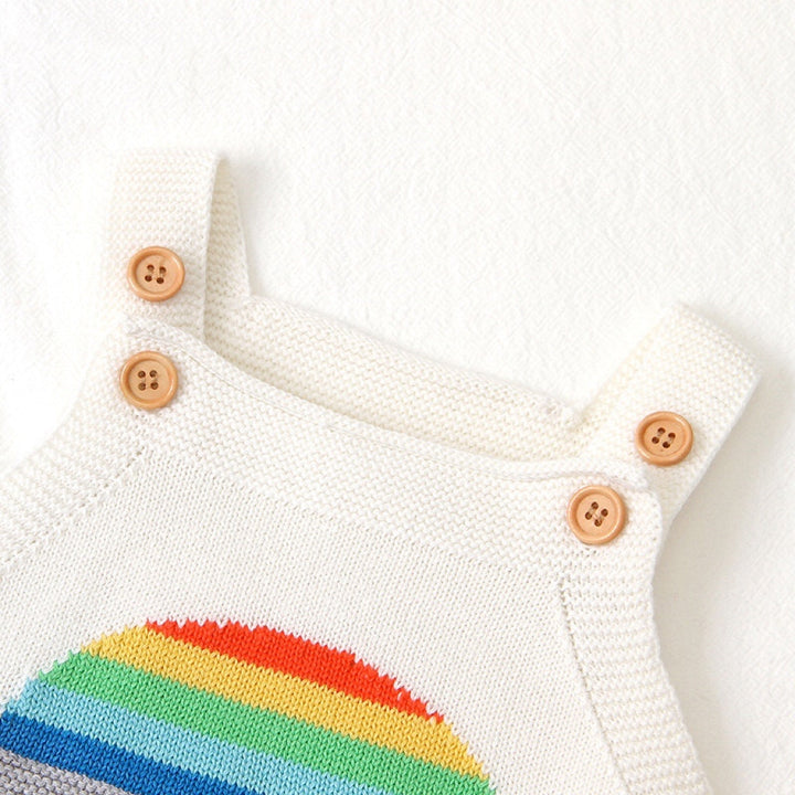 Baby Girl 1pcs Striped & Rainbow Graphic Knitted Onesies Bodysuit