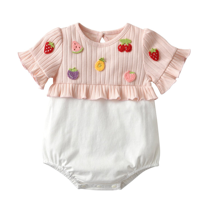 Baby Girls Fruit Embroidered Graphic Lace Sleeve Onesies & Headband