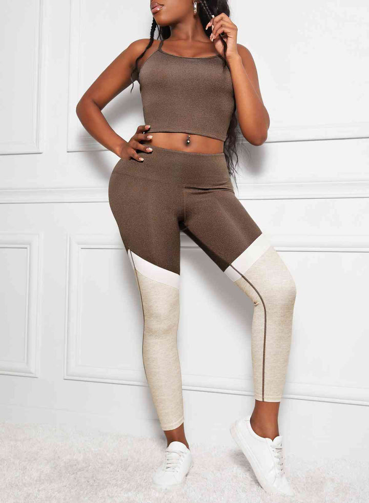 Chic Crisscross Sports Cami and Color Block Leggings Set | Trendy Activewear Ensemble